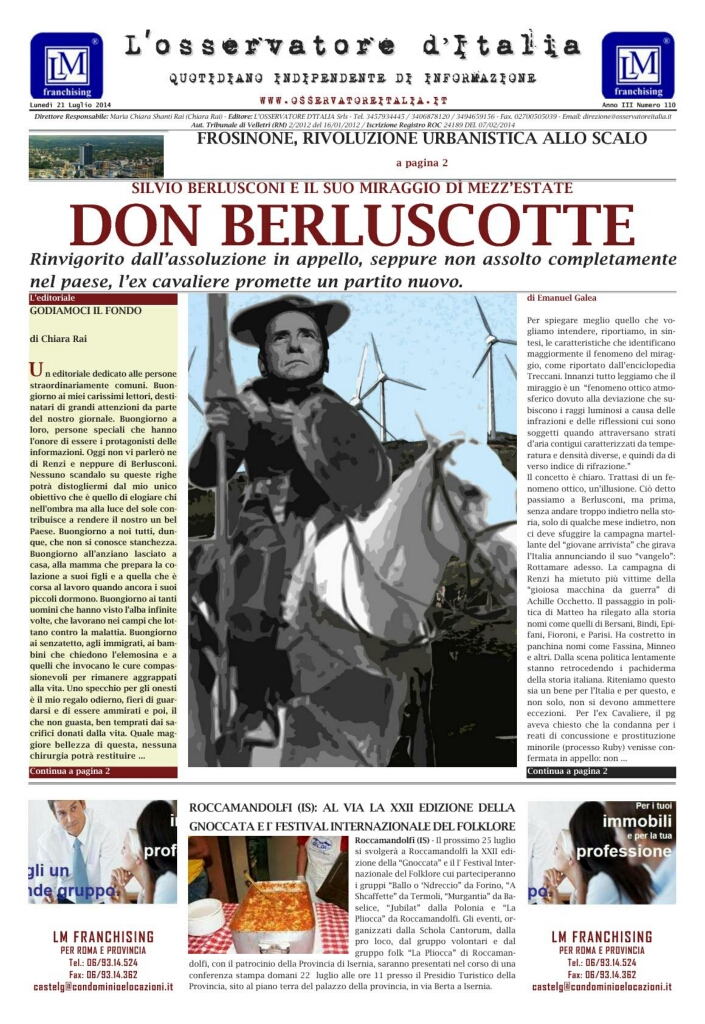 L'osservatore d'Italia edizione del 21 Luglio 2014